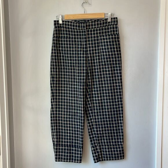 Zara Checkered Plaid Pants Cropped Cuff Small - Picture 1 of 9